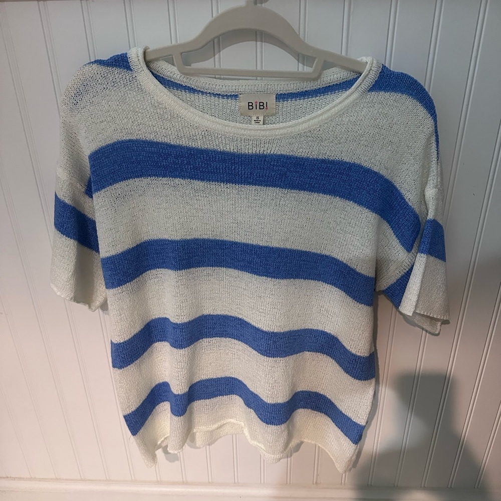 BiBi Blue and White Knit Top